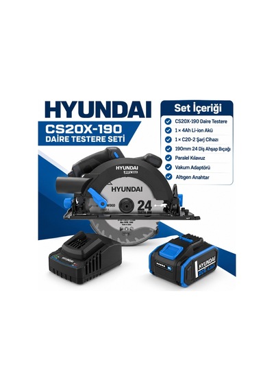 Hyundai Cs20x-190 20v Kömürsüz Akülü Daire Testere Seti 190mm 4ah Akü Ve Şarj Dahil