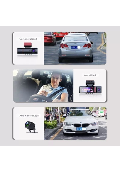 3 Kameralı 4k Ultra Hd Ön, İç Ve Arka Wifi Gps G-sensör Park Modu Dashcam Kamera