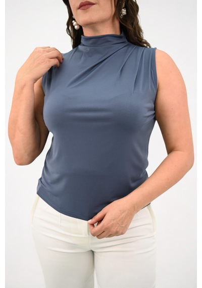 Kadın Büyük Beden Drape Detaylı Dik Yaka Bluz 1851-25 001