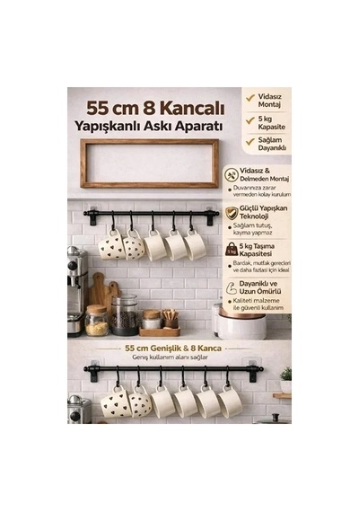 Ers 8 Kancalı Yapışkanlı Askı Aparatı
