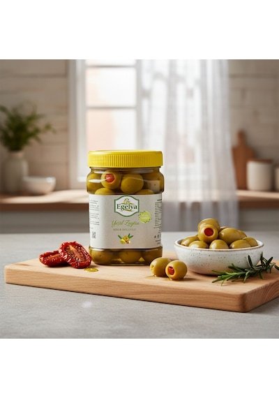 Egelya Akhisar Domat Biberli Yeşil Zeytin 500 G Aromatik, Dengeli Lezzet
