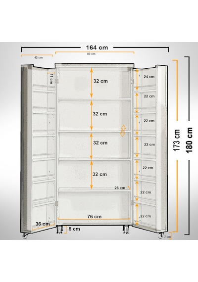 Pasific Home Guzzo Tekerlekli Kiler Çok Amaçlı Erzak Dolabı 80 cm Antrasit