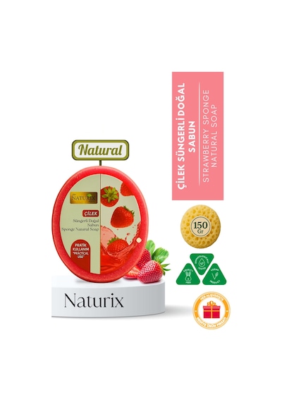 Naturix Çilek Peeling Etkili Cilt Arındırıcı Çilek Süngerli Sabun 150 G