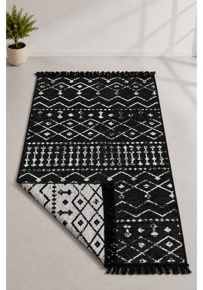 Kilim Paspas Çok Amaçlı Halı Makinede Yıkanabilir Toz Yapmaz Siyah 3