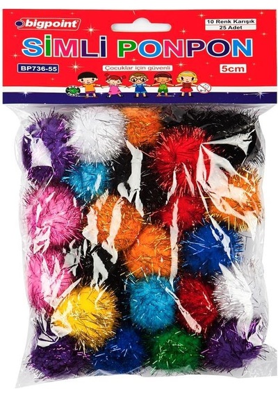 10 Farklı Renkte Bigpoint Marka Simli Ponpon 5 Cm 25'Li Poşet