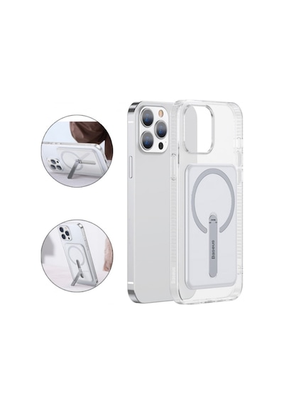 More Tr Baseus Apple Uyumlu iPhone 13 Pro 6.1Inç Manyetik Magsafe Standlı Sil Şeffaf