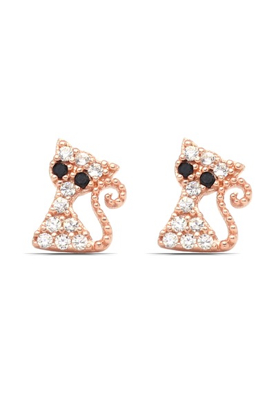Kedi Tasarım 925 Ayar Gümüş Çocuk Küpe Pembe Altın