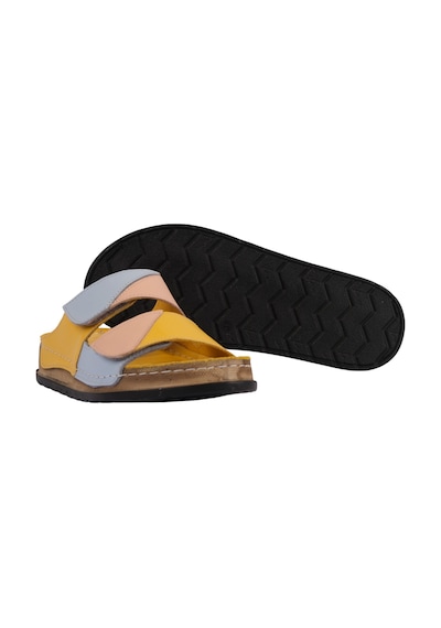 Napa Shoes Hakiki Deri Renkli Bantlı Rahat Taban Günlük Kadın Terlik Napa-305 Sarı