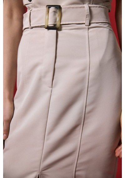 Sateen Jessi Yırtmaçlı Etek - Bej-137285