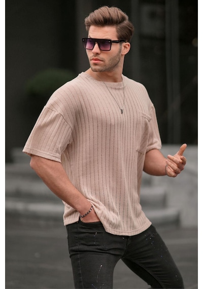 Madmext Bej Oversize Erkek Tişört 6180-bej Bej