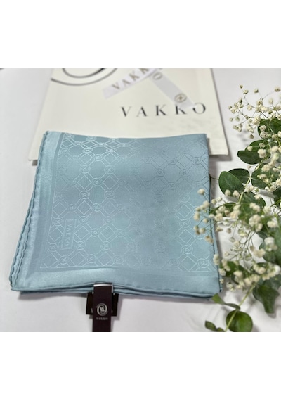 Vakko 90x90 Jakarlı Saf İpek Eşarp - 05493 - 68x200 / Açık Mavi Açık Mavi