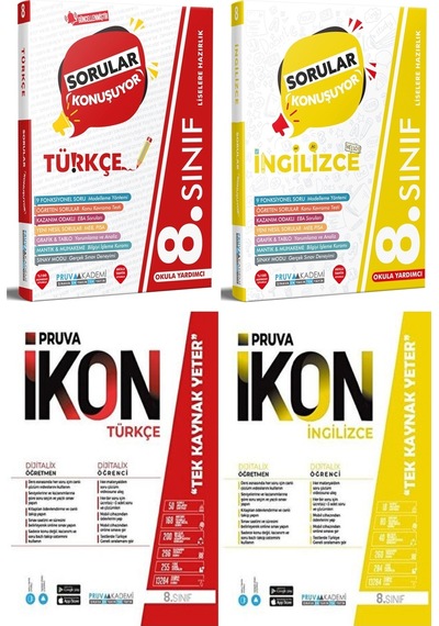 Pruva Akademi 8. Sınıf Türkçe + İngilizce Soru + Defter Seti 4 Kitap 2023