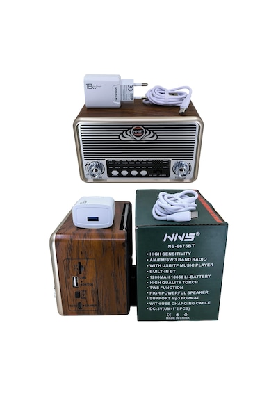 Hedyex Ns-6675bt Retro Nostaljik Radyo Bluetooth Usb/tf/fm Yandan Fenerli Usb-c Şarjlı Müzik Kutusu