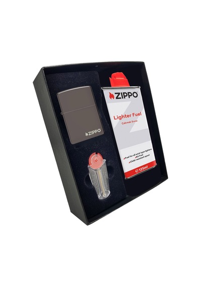 Zippo Çakmak Parlak Black ice Benzin Taş Hediyelik Set du10-150zl