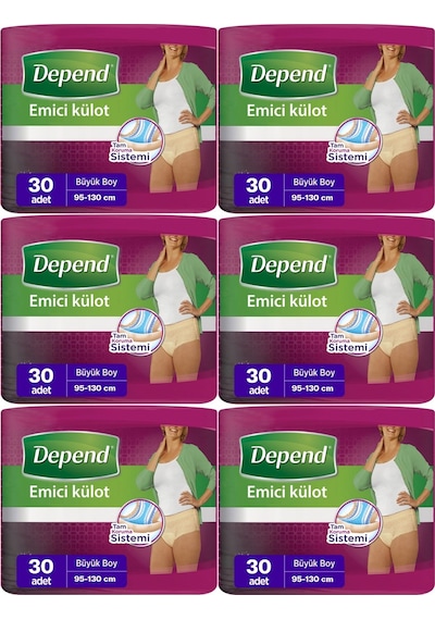 Depend Emici Külot Kadın Hasta Bezi Büyük Boy 6 x 30'Lu