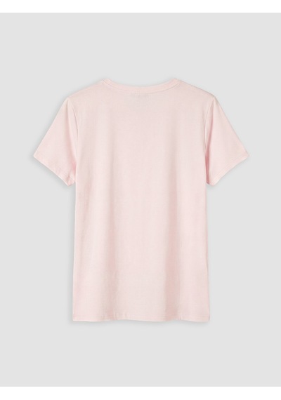 Lcw Everyday Pembe Bisiklet Yaka Baskılı Kadın Tişört