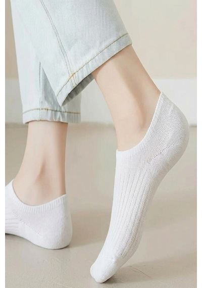Ozzy Socks 6 Çift Kadın Beyaz Şık Çizgili Rahat Sneaker Çorap Beyaz