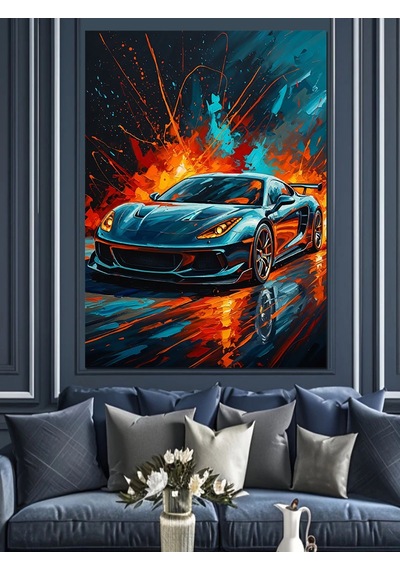 Ahşap Tablo Renkli Modern Yarış Arabası