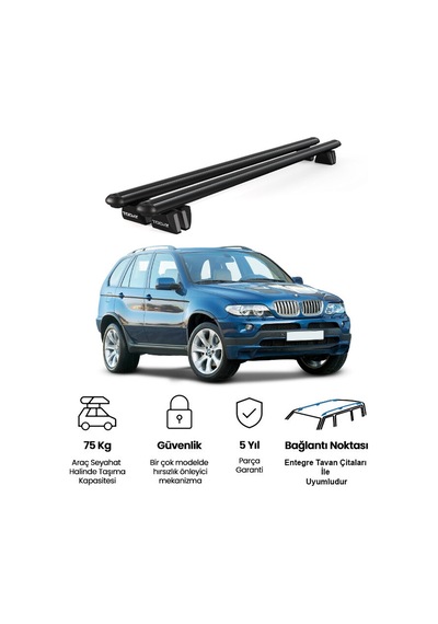 Pençe Bmw X5 E53 2003-2007 Uyumlu Siyah Ara Atkı 135cm Port Bagaj Tavan Barı