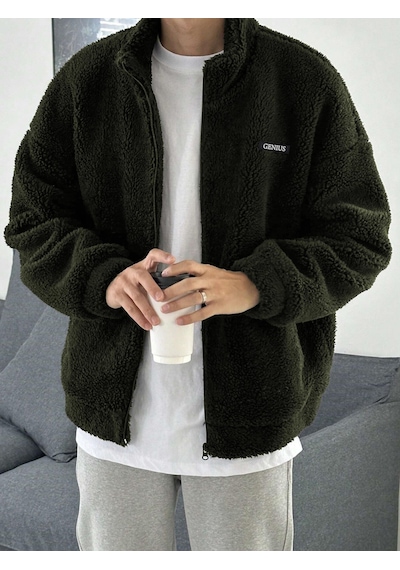 Genius Store Oversize Peluş Tam Fermuarlı Sweatshirt Peluş İçi Polarlı Sherpa Kumaş Sweatshirt Gri