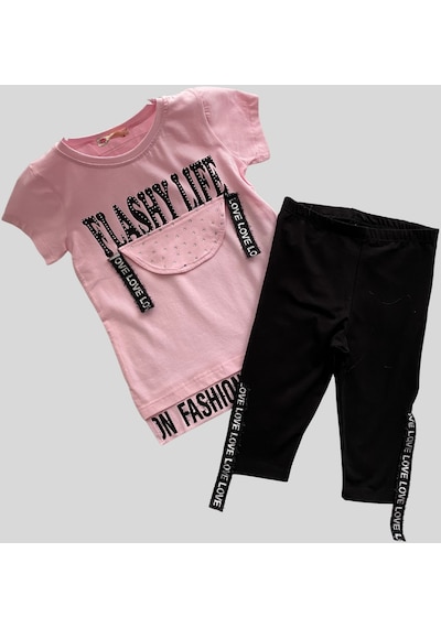 Turuncu Gardrop Flashy Life Taytlı Kız Çocuk Takım Pembe