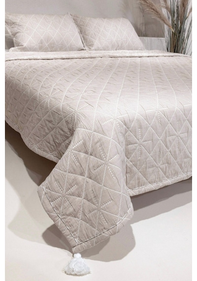 Koza Home Stella Bej Çift Kişilik Baklava Desenli Yatak Örtüsü 230x250 2 Ya Bej