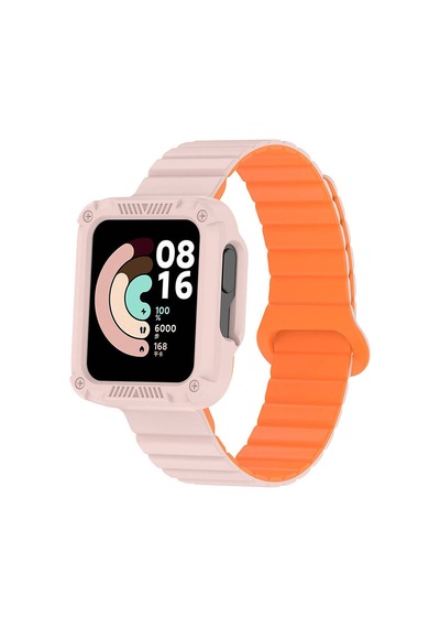 Xiaomi Redmi Watch 2 Silikon Kordon Zore Krd-105 Strap Kayış-pembe-turuncu