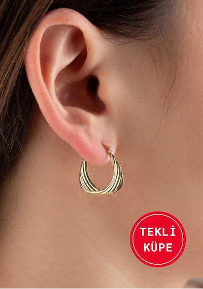 14 Ayar Altın Burgulu Fiyonk Tekli Küpe Sarı Altın