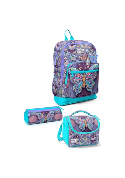 Kids Pastel Renkli Kelebek Desenli Desenli 3 Lü Okul Çanta Seti Set0133206 Çok Renkli