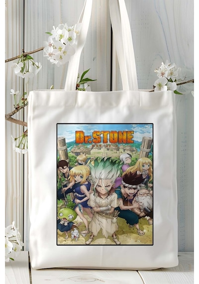 Art Hediye Dr. Stone Baskılı Bez Omuz Çantası Kişiye Özel Model 4 Çok Renkli