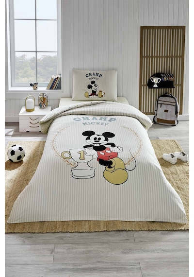 Mickey Mouse Championship Tek Kişilik Disney Lisanslı Lastikli Çocuk Nevresim Takımı Yeşil