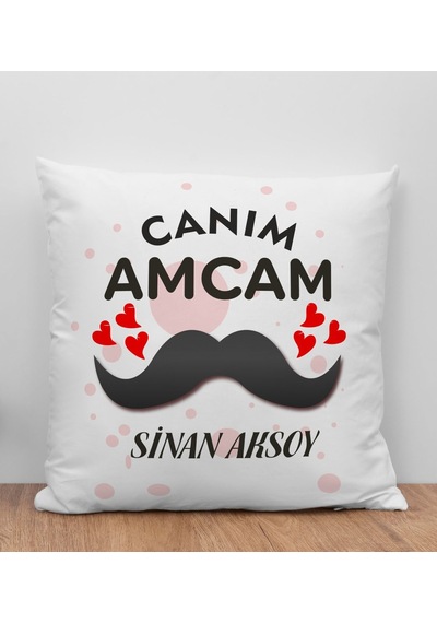Bk Gift Kişiye Özel Canım Amcam Tasarımlı Beyaz Kırlent Yastık, Ev si, Doğum Günü si