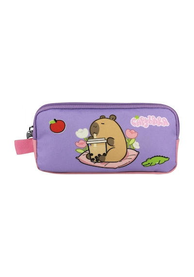 Capybara Kız Çocuk İki Bölmeli Kalem Çantası - Mor - Pembe - 5235 Çok Renkli