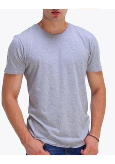 T-shirt Bisiklet Yaka Kısakol %100 Pamuk Cepli Gri