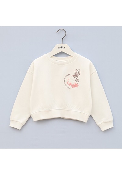 Kız Çocuk Nakış Detaylı Uzun Kollu Sweatshirt Vanilya Renk 5 10 Yaş Beyaz