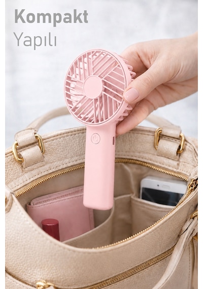 Standlı 3 Mod Şarjlı El Fanı 3 Kademe Seyahat Masaüstü Vantilatör Taşınabilir Mini Fan Pembe F137