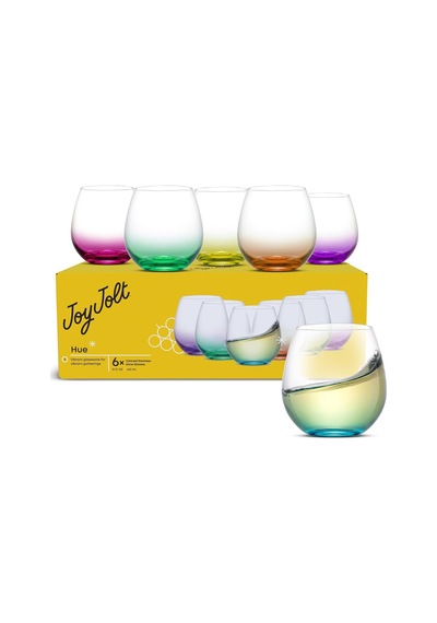 Hue Stemless Şarap Kadehi Seti. Büyük, 15 Oz, Sapsız, 6'li Set Beyaz Şarap, Kırmızı Şarap, Su, Köksüz Margarita Bardakları İçin Kısa Şarap Bardakları, Renkli Çok Renkli
