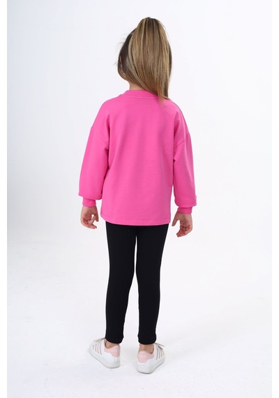 Toontoy Kids Toontoy Kız Çocuk 2'li Takım Baskılı Bisiklet Yaka Sweatshirt & Basic Düz Tayt Fuşya Toontoy Kids Toontoy Kız Çocuk 2'li Takım Baskılı Bisiklet Yaka Sweatshirt & Basic Düz Tayt Fuşya