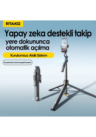 360 Motorlu Aı Yüz Takipli Selfie Stick Tripod Bluetooth Kumandalı Şarjlı Telefon Tutucu