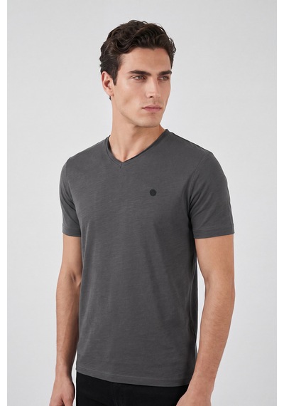 Buratti Pamuklu Regular Fit V Yaka T Shirt Erkek T Shirt 5902719 Antrasit