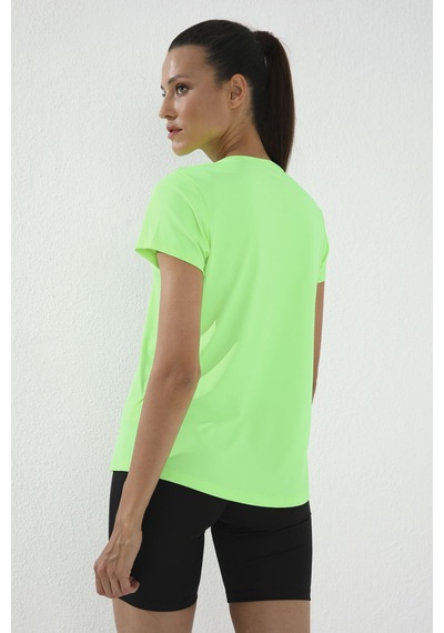 Neon Yeşil Basic Kısa Kol Standart Kalıp O Yaka Kadın T-shirt - 97144 Neon Yeşil