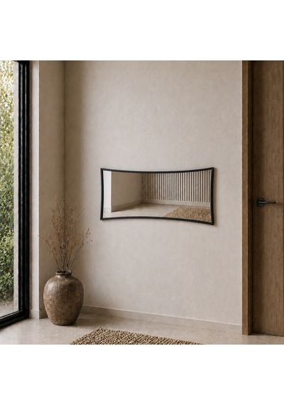 Modern Çerçeveli Boy Aynası 40x120 Cm Kavisli Minimalist Dekoratif Duvar Aynası Siyah