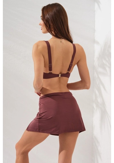 Toffee Fra Yırtmaç Detaylı Etekli Set Üçgen Bikini Takımı Ayarlanabilir Kalın Askılı Kullanışlı Kahverengi