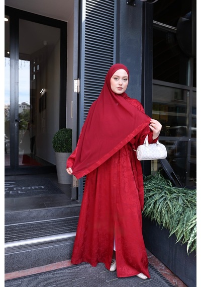 Şakika Kadın Sahar Luxe Abaya Ferace & Şal - Standart Beden & Farklı Boy Bordo