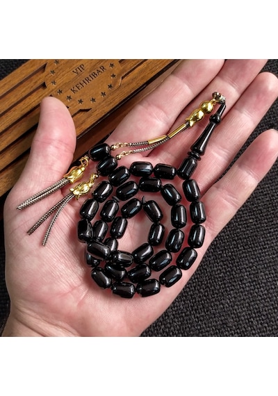 7x11 mm Siyah Ateşi Kehribar İsme Özel Tesbih