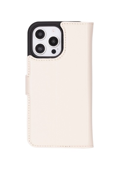 Apple Uyumlu iPhone 16 Pro , Hakiki Deri, El Yapımı, Cüzdanlı Kılıf, Krem Renk Krem