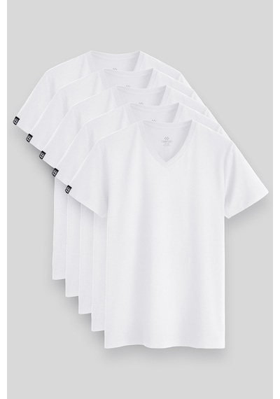Tommy Life Standart Fit Basic V Yaka 5li Paket Beyaz Erkek T-shirt 87912