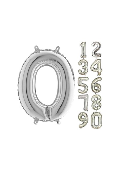0 Sıfır Yaş Rakam Folyo Balon Gümüş Silver 100 CMDoğum Günü.Ya