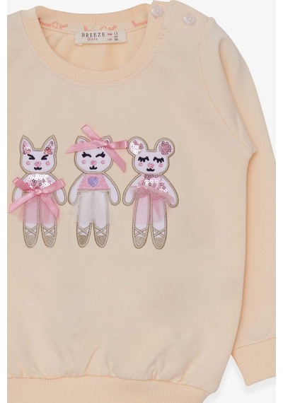 Breeze Kız Çocuk Sweatshirt Sevimli Hayvancıklar Baskılı 1.5-5 Yaş, Krem-krem Krem