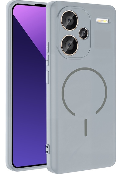 Xiaomi Redmi Note 13 Pro Plus 5g Kılıf M-safe Şarj Özellikli Zore Meta Kapak Titanyum-Gri